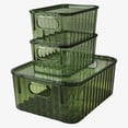 thumbnail image 2 of Set de 3 Cajas de Almacenamiento con Tapa | Plástico Resistente, Transparente Verde y Diseño Apilable con Asas para Organización del Hogar u Oficina, 2 of 5