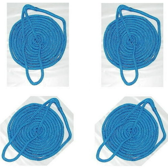 4 Pack of 1/4 Inch x 6 Ft Blue Double Braid Nylon Fender Lines for Boats