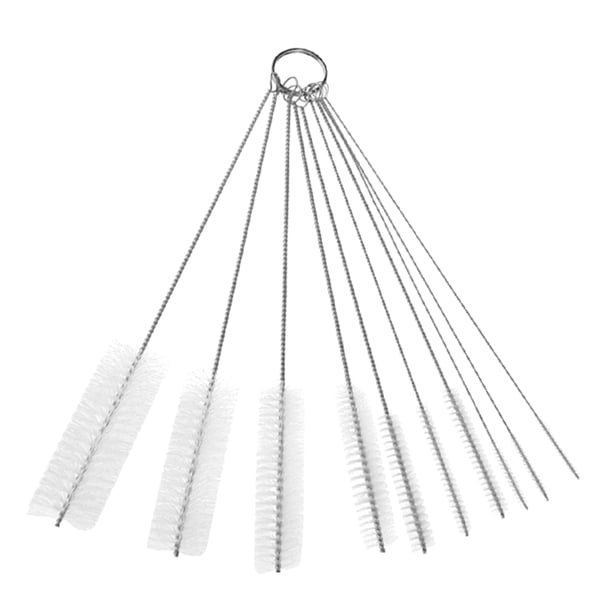 Juego de 10 cepillos de limpieza para pajitas, de acero inoxidable y nailon (blancos).