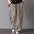 thumbnail image 1 of Pantalones de pierna ancha de lino de algodón para mujer, bolsillos en la cintura elástica, pantalon Abanopi Beige/5X-grande, 1 of 7