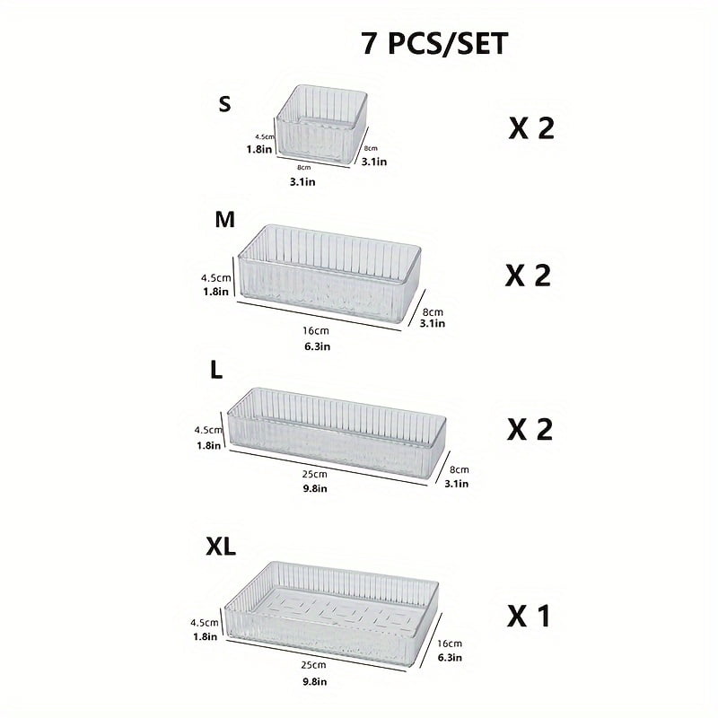 7pcs Clear Drawer Organizers Set, 4 Sizes Plastic Vanity Drawer Organizers And Storage Bins, Desk Drawer Organizer Trays For Makeup, Bathroom And Kitchen