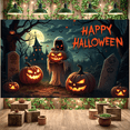 thumbnail image 5 of Scary Design Happy Halloween Skeleton Pumpkin Scene Backdrop Spooky Decoration Horror Display for Halloween Party Night Event Decoration Indoor, 5 of 9