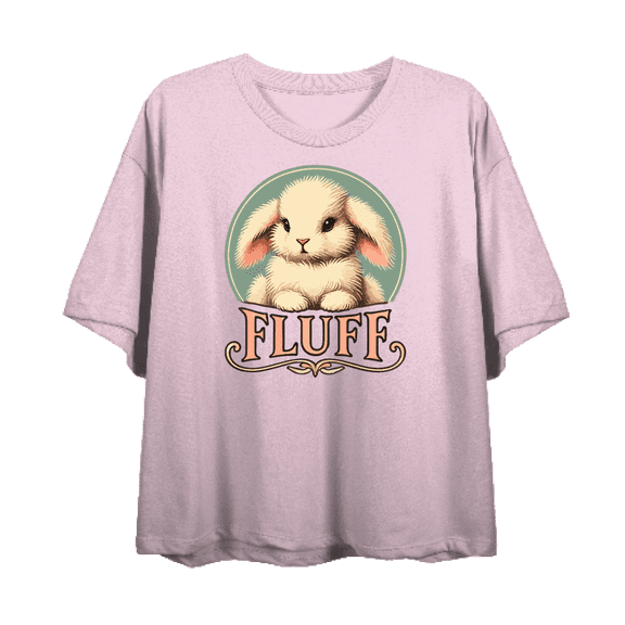 Fluff Bunny Women's Pink Crew Neck Short Sleeve Crop Tee-Medium