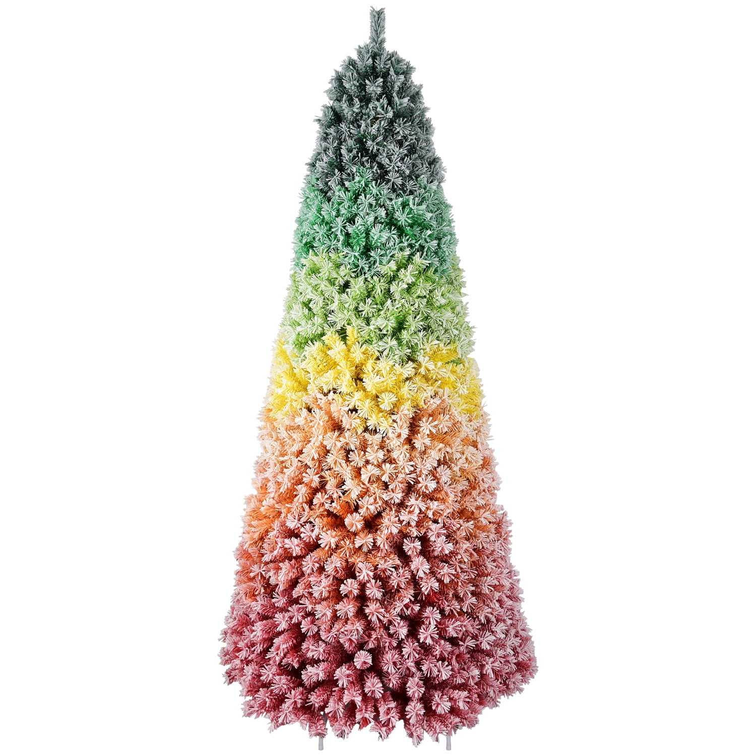 6ft Rainbow Gradient Flocked Christmas Tree 1326 Tips Metal Stand Unique Holiday Decor