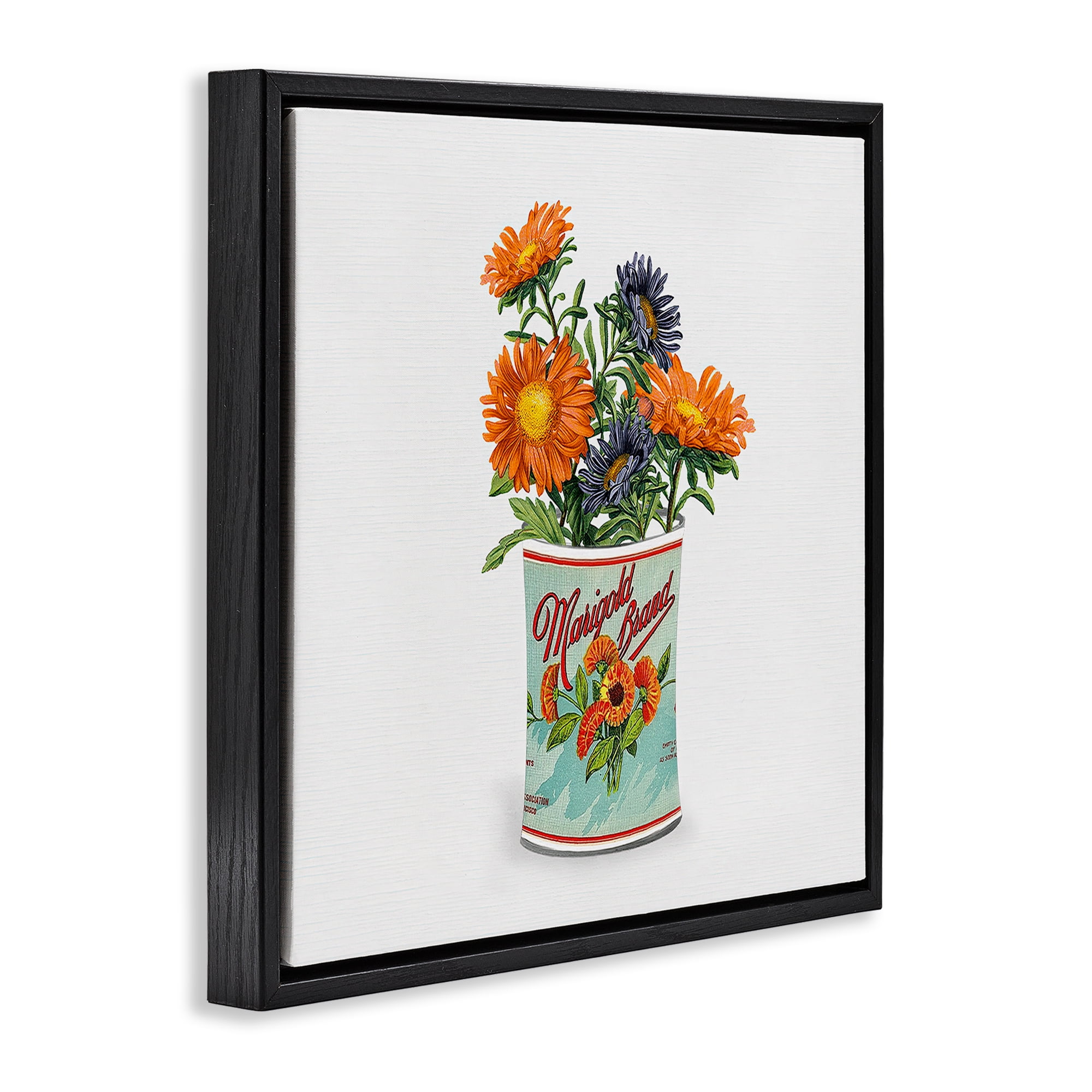 Stupell Industries Nostalgic Marigold Tin Bouquet Black Framed Floater Canvas Wall Art, design by Val Rhodes