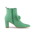 thumbnail image 3 of BLISSFUL STEP Women's Pointed Toe Bow Striped Chunky Heel Ankle Boots Green 7, 3 of 7
