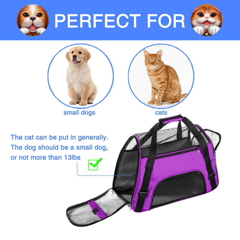 Perfrom Airline Approved Pet Carrier,Soft Sided Cat Carriers for Small Dog Cats and Small Animals, Size: Large, Purple