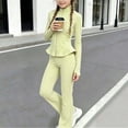 thumbnail image 2 of hotojiny Girls 2 Piece Athletic Outfit Full Zip Workout Jacket High Waist Flare Leggings Tracksuit Kids Yoga Activewear(Green,5-6 Years), 2 of 8