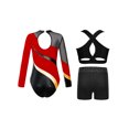 thumbnail image 2 of TSSOE Kids Girls Long Sleeve Gymnastics Leotard with Crop Tops Athletic Shorts Sets Rhinestone Dance Unitard Biketards Red 6, 2 of 5