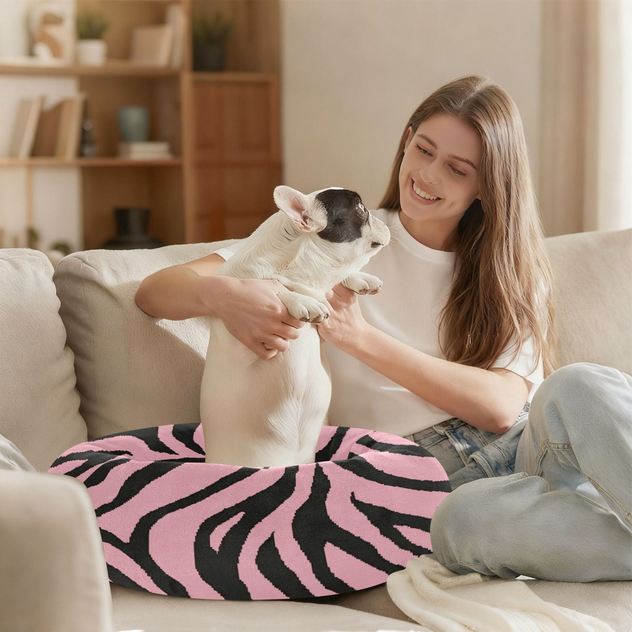 Iauyy Pet Couch Donut Cat Bed for Indoor Cats/Small Dogs Washable & Machine with Non-slip Bottom Calming Cat Furniture, The Perfect Zebra (M)