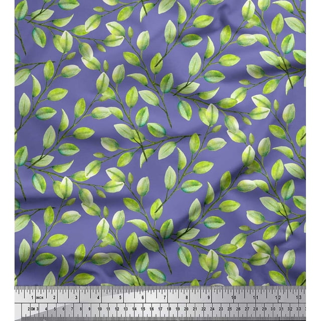 Soimoi Purple Heavy Canvas Fabric Leaf Printed Fabric 1 Yard 58 Inch Wide