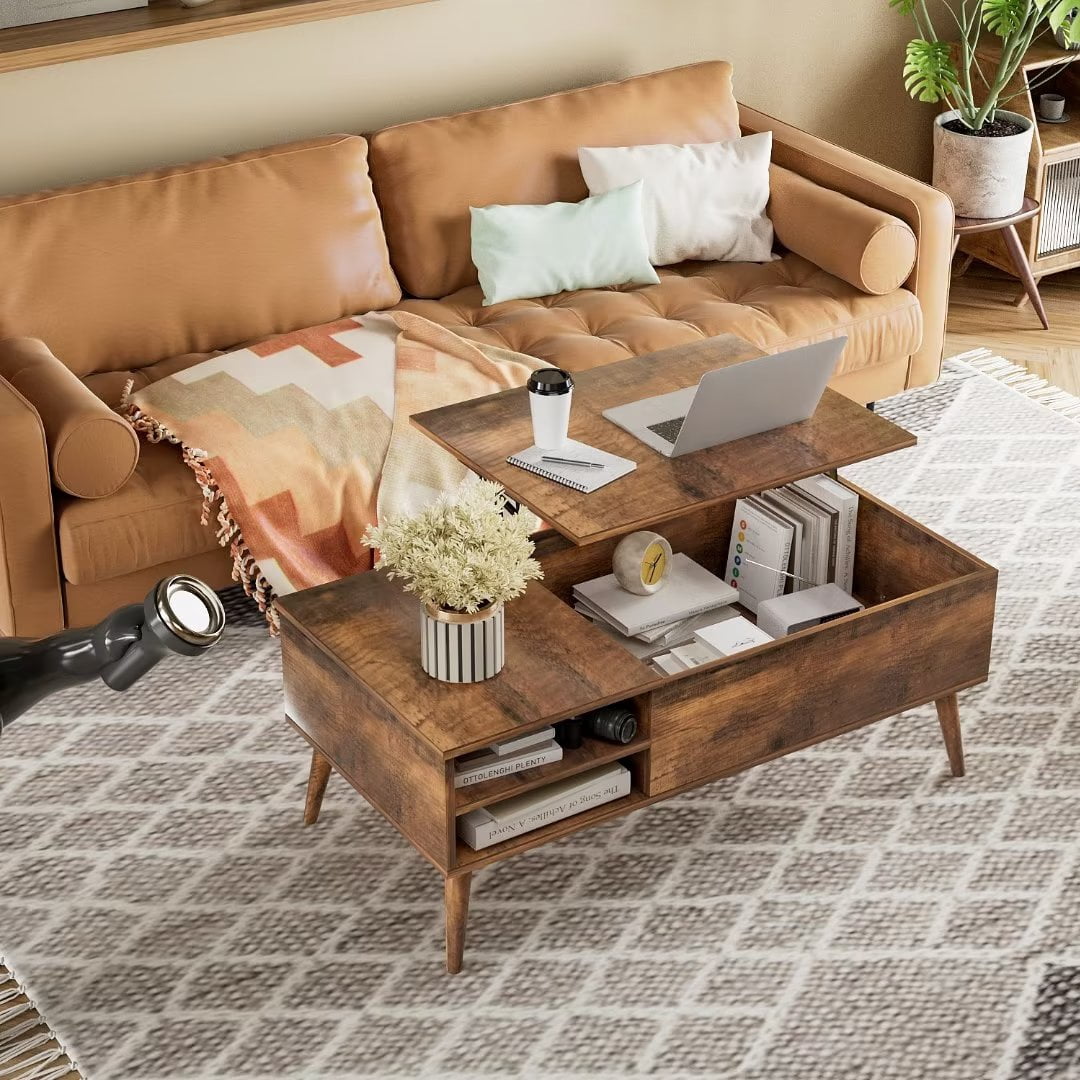 Vineego Classic Lift Top Rectangular Wood Coffee Table, Rustic Oak