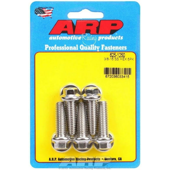 ARP 625-1250 Stainless Steel 3/8-16 RH Thread 1.250 UHL 6-Point Bolt with 7/16 Socket and Washer (Set of 5)