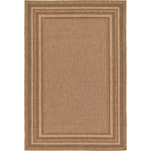 Unique Loom Outdoor Border Solid Tonal Rug 5' 3 x 8' Rectangle Brown/Light Brown