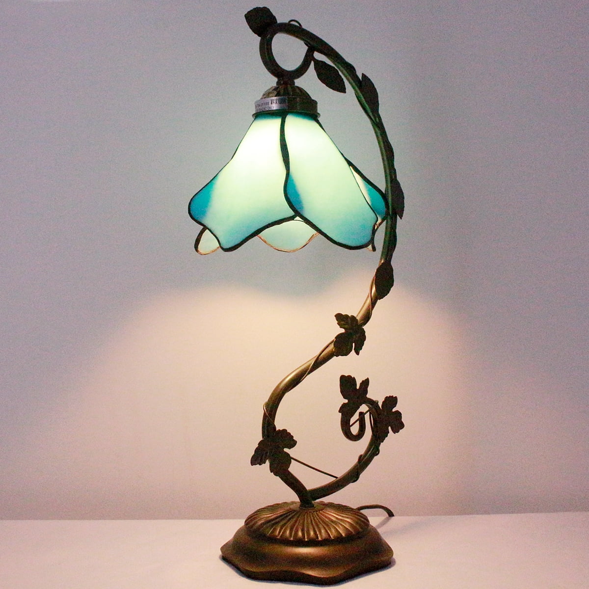 Tiffany Lamps Stained Glass Table Desk Reading Lamp Crystal Bead Sea Blue Dragonfly Style Shade W6H21 Inch for Living Room Bedroom Bookcase Dresser Coffee Table