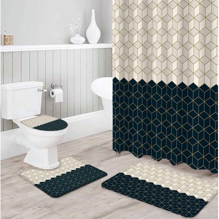 ZHANZZK Modern 4 Piece Bathroom Set Shower Curtain Bath Rug Contour Mat and Toilet Lid Cover