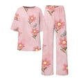 thumbnail image 4 of Comfortable Women's Pajamas Women Suitable Summer O Neck Loose Short Sleeve Floral Print Top Shirt With Pants Large Size 2 Set, Women Pajama Sets XXXXL, 4 of 5