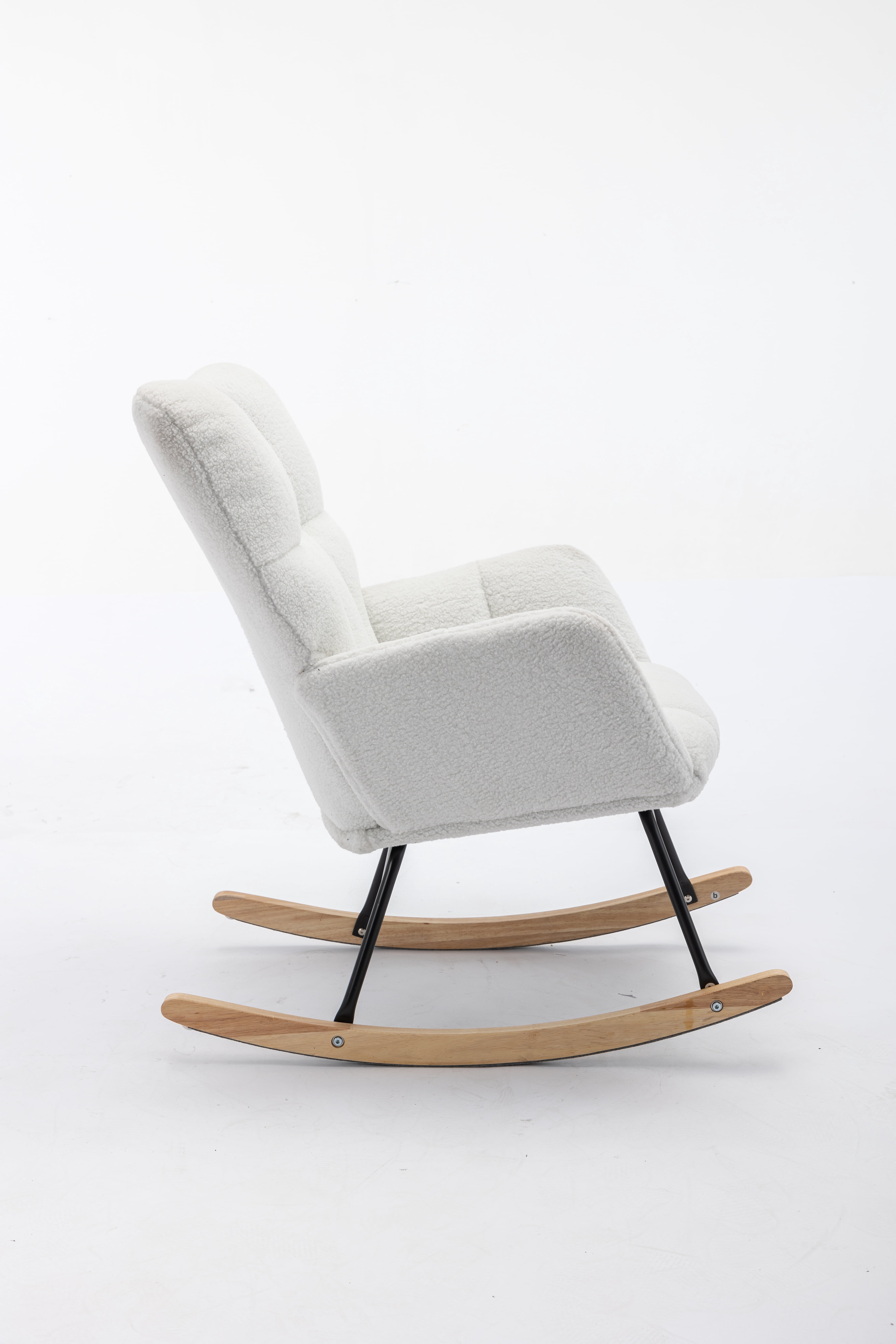 JXXRZ Nursery Rocking Chair, Oversized Teddy Plush Rocker with Modern Upholstered High Back and Solid Wood Legs, White