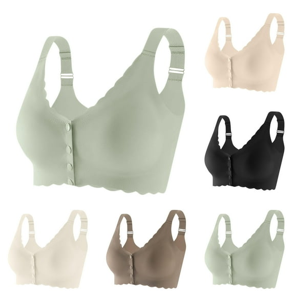 HomeDM Seamless Front Closure Bra for Women - Wireless Push Up Bra No Underwire Full Coverage Comfort Bras Mastectomy Bralettes T Shirt Bra Soft Everyday Bras - Green/2XL