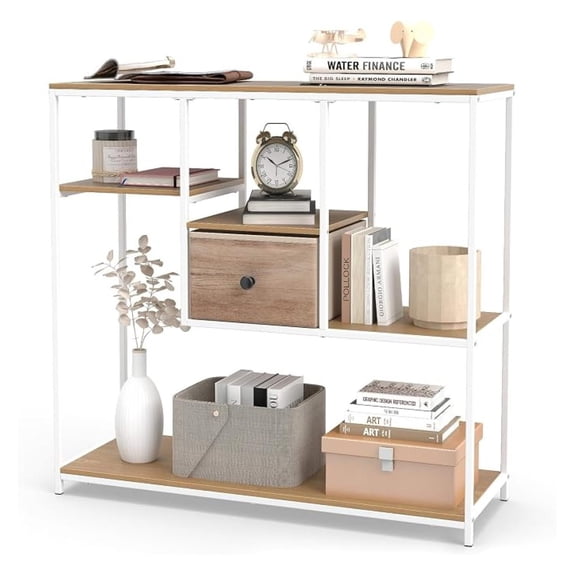 WoofPaw 40" Narrow Console Table, Modern Sofa Table with Open Storage Shelves and Removable Drawer, Skinny Behind Couch Tables, Long Entrway Tables for Living Room, Foyer, Hallway (Natural White)