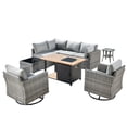 thumbnail image 2 of Ovios 9 Pieces Patio Fire Pit Set Outdoor Rattan Sectional Sofa Conversation Set with Swivel Rocking Chairs and Side Table,Dark Gray, 2 of 8
