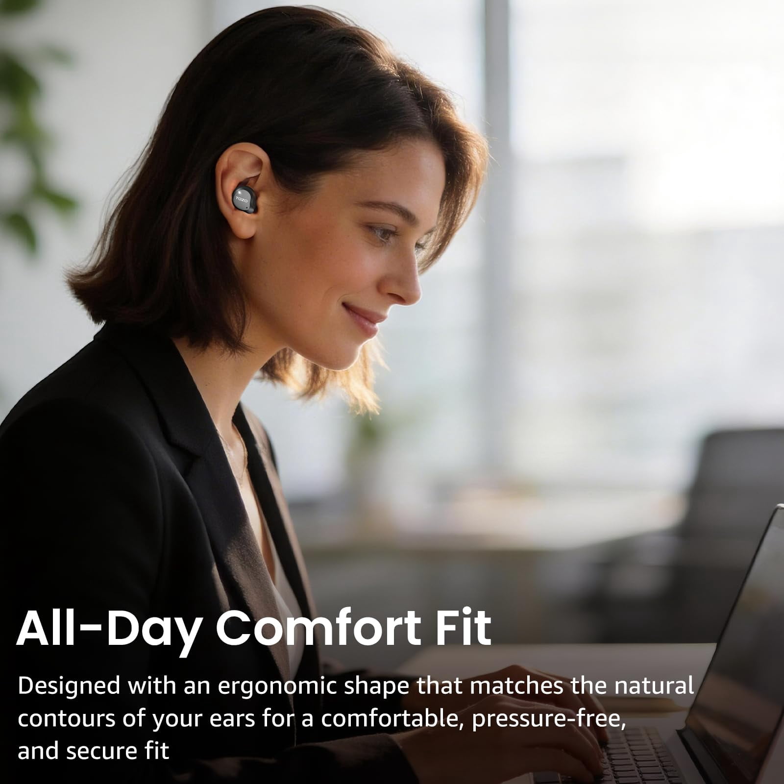 TOZO NC9 Hybrid Active Noise Cancelling Wireless Earbuds, 6 Mics ENC Clear Call, 60H Play, IPX8 Waterproof, Stereo Bass, APP-32EQ, LED Display in Ear Bluetooth Headphones, Black