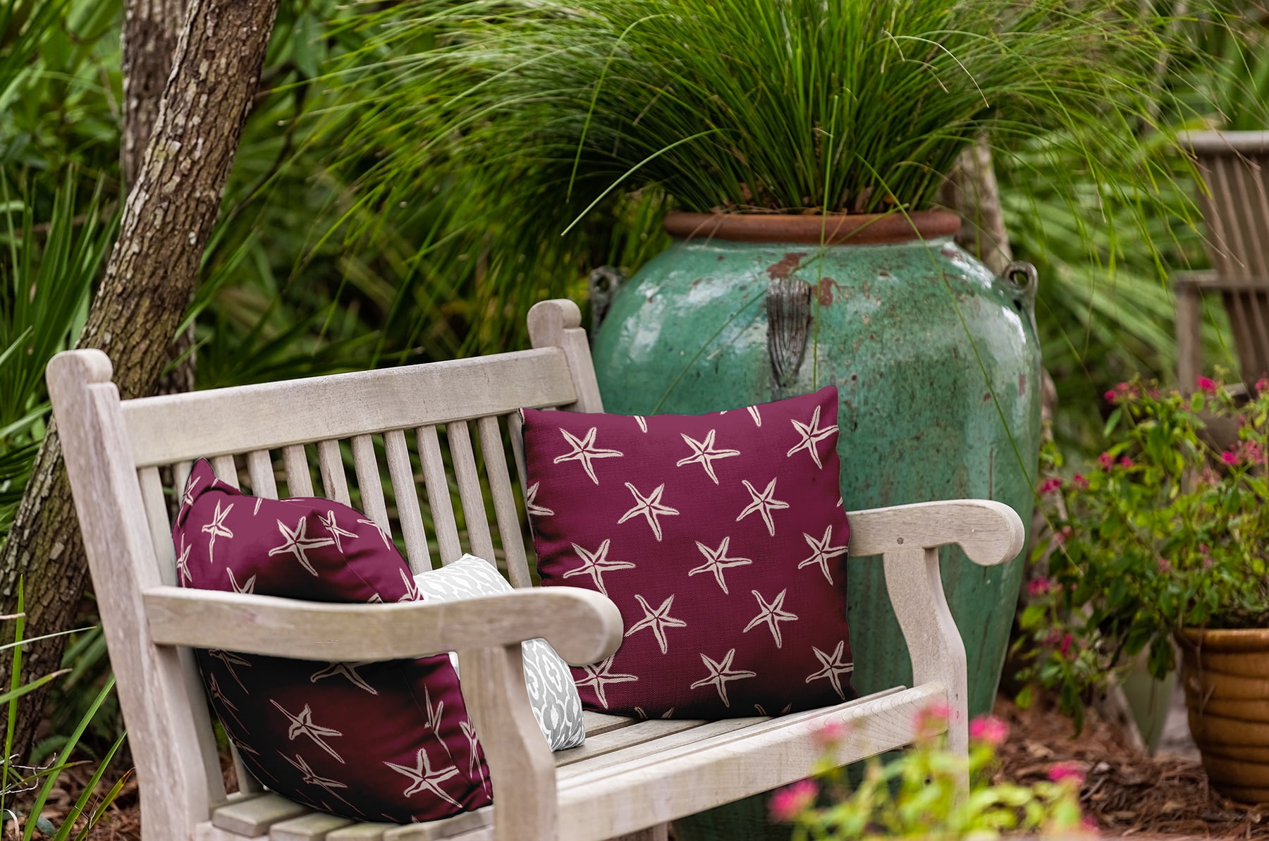 20" x 20" Simply Daisy Starfish Indoor/Outdoor Pillow, Maroon Red Qty 1