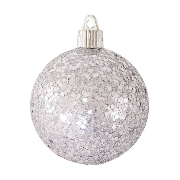 4ct Silver Shatterproof Glitter Christmas Ball Ornaments 3.25