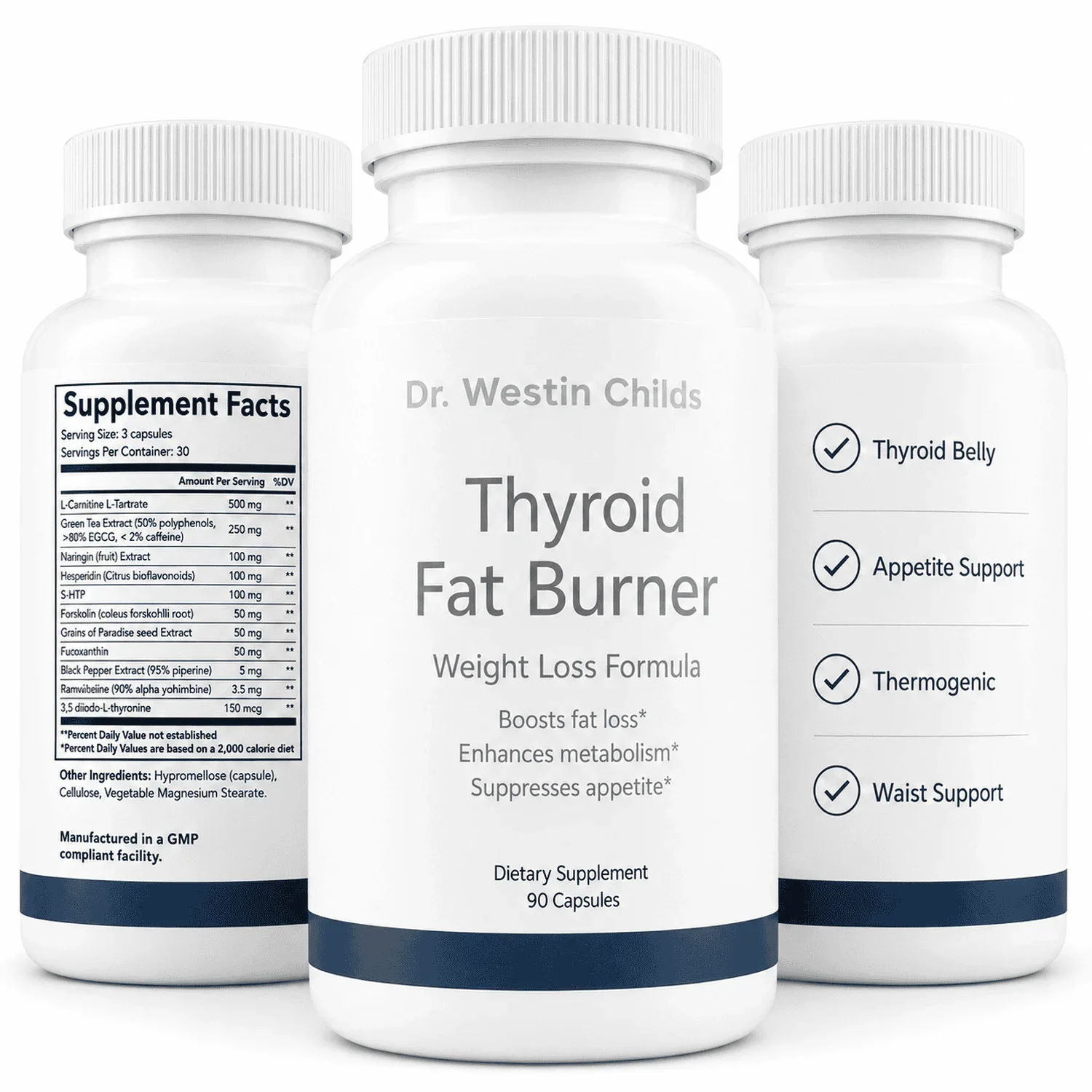 Dr. Westin Childs Thyroid Fat Burner, T2 30 mcg, 11-Ingredient Formula, 90 Capsules