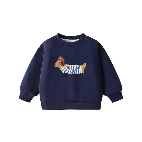 IWRICH Cartoon Dog Sweatshirts Casual Soft Baggy Knit Pullover Tops Long Sleeve Crewneck Trendy Outfits Navy 90