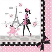Creative Converting 18 Count Party in Paris Lunch Napkins, Pink/Black