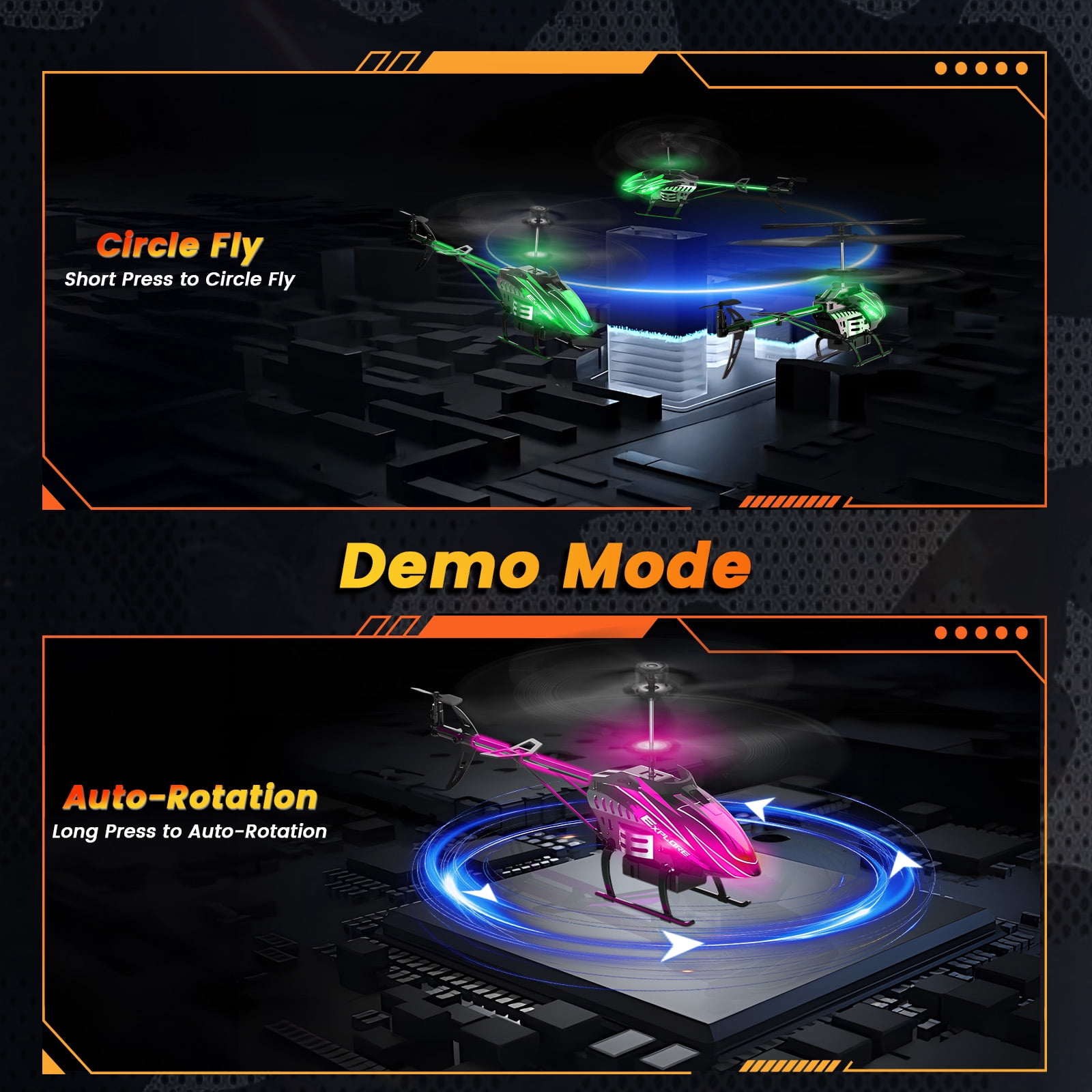 Wefone YK020 RC Helicopter for Kids with 3.5CH, 7 LED Light Modes, Altitude Hold, 2 Batteries, Blue
