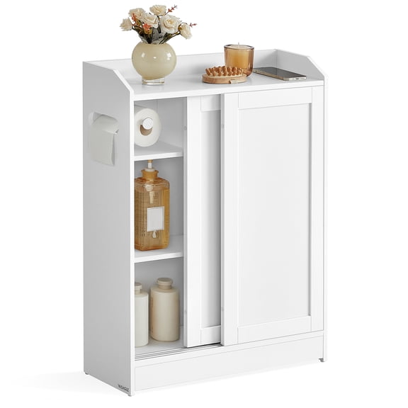 Slim Bathroom Cabinet with Toilet Paper Holder and Brush Compartment - Space-Saving Storage Solution for Narrow Bathrooms