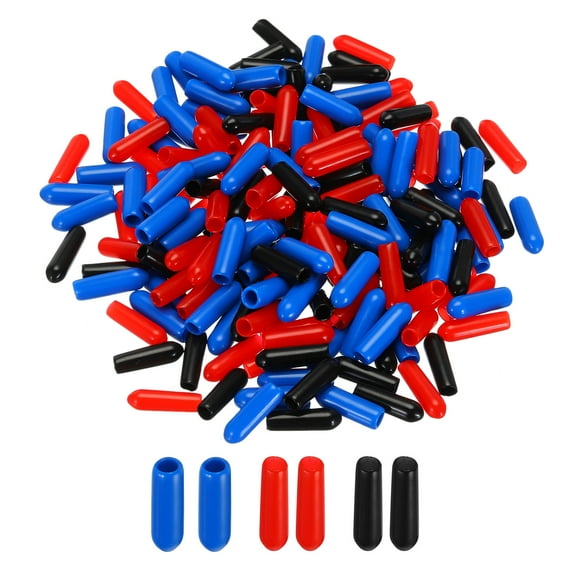90Pcs Rubber End Caps 3.5mm(1/8") ID Vinyl Round Tube Bolt Cap Cover Screw Thread Protector, Black Red Blue