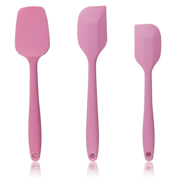 Juego de espátulas de silicona resistentes al calor, silicona antiadherente, diseño ergonómico para cocinar y hornear en la cocina, 3 piezas en color rosa, utensilios de una sola pieza sin costuras