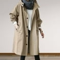 thumbnail image 3 of Women Windbreaker Hooded Button-down Loose Pure Color Coat Long Sleeves Knee Length with Pockets Tight Waist Windproof Lady Jacket, 3 of 8