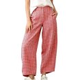 thumbnail image 3 of Noric Women High Waisted Gingham Wide Leg Pants Casual Cropped Trousers with Pockets Sweatpants, 3 of 9