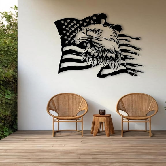 Bald Eagle Metal Wall Art, Large American Flag Metal Decor, Fourth of July Independence Day, Veteran Patriotic Gift for Home, Living Room, Office