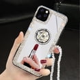 thumbnail image 2 of Funda con diamante de espejo para iPhone 14, 11 Pro MAX, XS, XR, SE 2020, 7, 8 Plus, 12, 13 Pro, anillo de apoyo, funda de silicona suave con joyas ostentosas Fivean unisex, 2 of 2