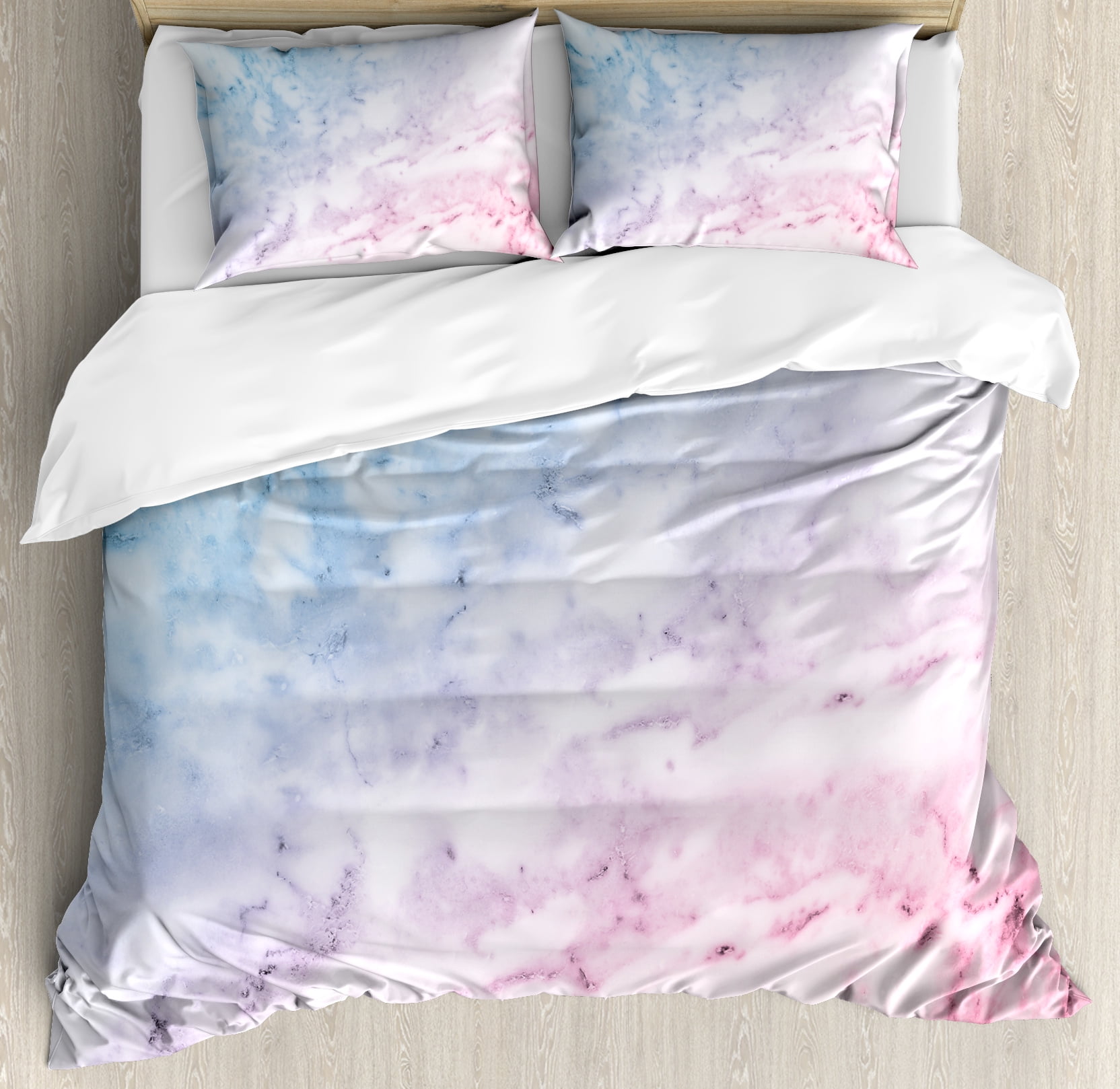 Pastel Blue and Pink Marble Queen Duvet Cover Set