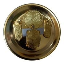 Brass Laxmi Charan Paduka with Plate Decorative Showpiece for Diwali Pooja-9 cm