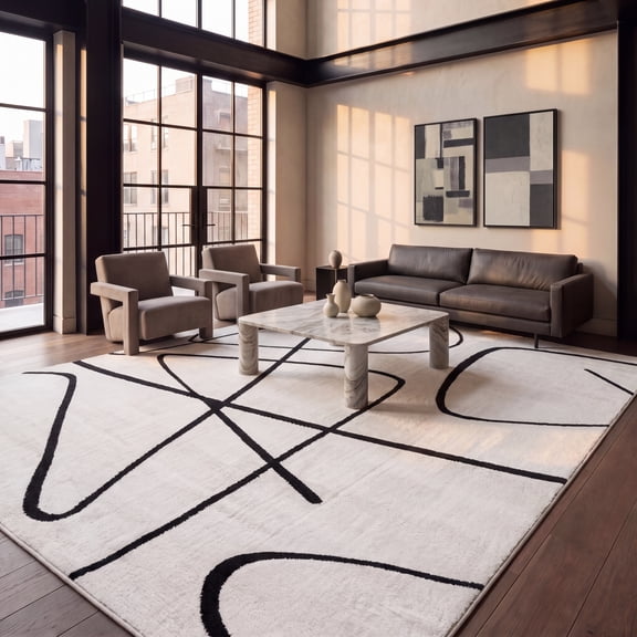 SAFAVIEH Melody Quinn Modern Area Rug, Ivory/Black, 5'3" x 7'6"
