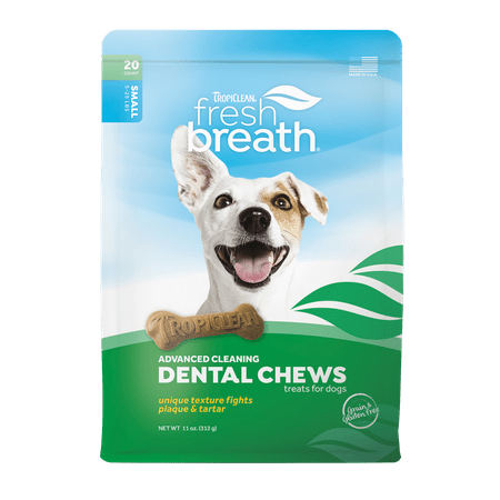 TropiClean Fresh Breath Advanced Cleaning Dental Chews for Small Dogs 5-25 Pounds, 20ct, 11oz - Made in USA - Helps Brush Away Plaque & Tartar