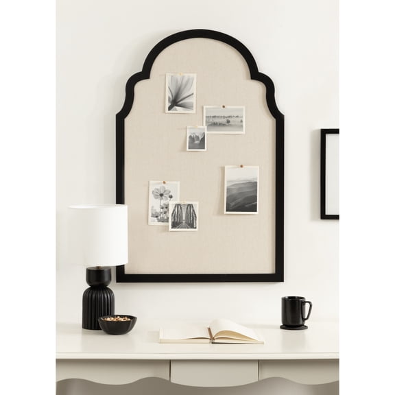 Kate and Laurel Holbrook Glam Framed Moroccan Arch Fabric Pinboard, 24 x 36, Black, Decorative Modern Scallop Arched Bulletin Board for Use as Vision Board or Wall Organization