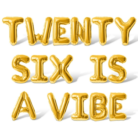 Letter Balloons - TWENTY SIX IS A VIBE 16" Inch Alphabet Letters Foil Mylar Balloon 26th Birthday Party Banner (Gold)