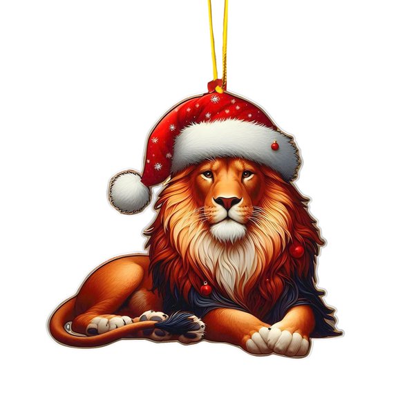 Christmas Ornament Lion Wearing Santa Hat Hanging Decor for Christmas Tree Holiday Season Home Party Decoration Unique Festive Hanging Accent for Friends and Family