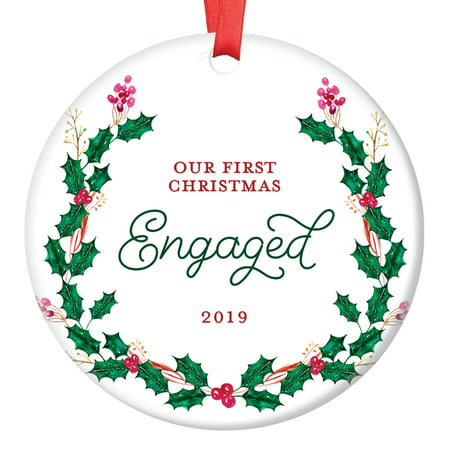 Engagement Gift, 2019 Engagement Ornament Engaged Couple Christmas Ornament, Xmas Ornaments for Him Her Bride Groom Ceramic Present 3