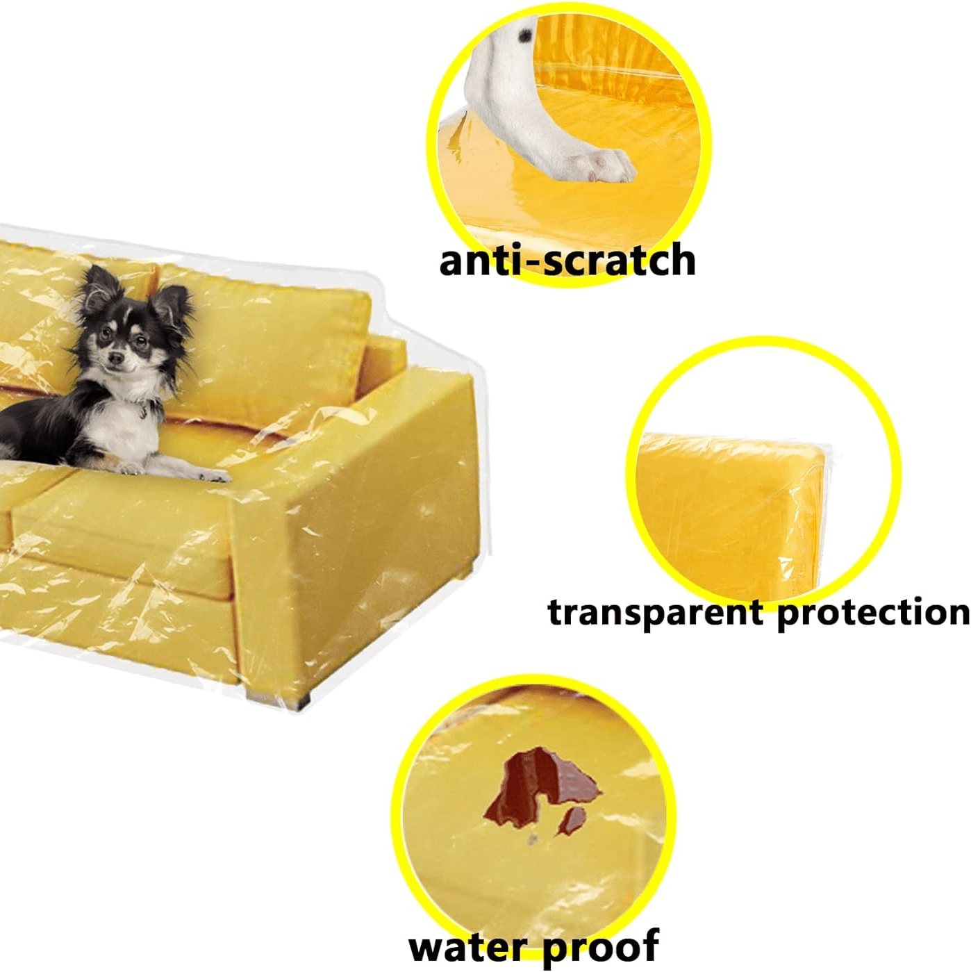 UU&T Plastic Clear Heavy-Duty Waterproof Couch Cover, 42"x96"x42" Vinyl Sofa Furniture Protection for Storage and Moving, Protection Against Pets/Dog Clawing