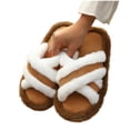 thumbnail image 6 of ZVNAΖH Women's Winter Thick Sole Plush Slippers Warm Fluffy Crisscross Strap Indoor Outdoor House Shoes, 6 of 8