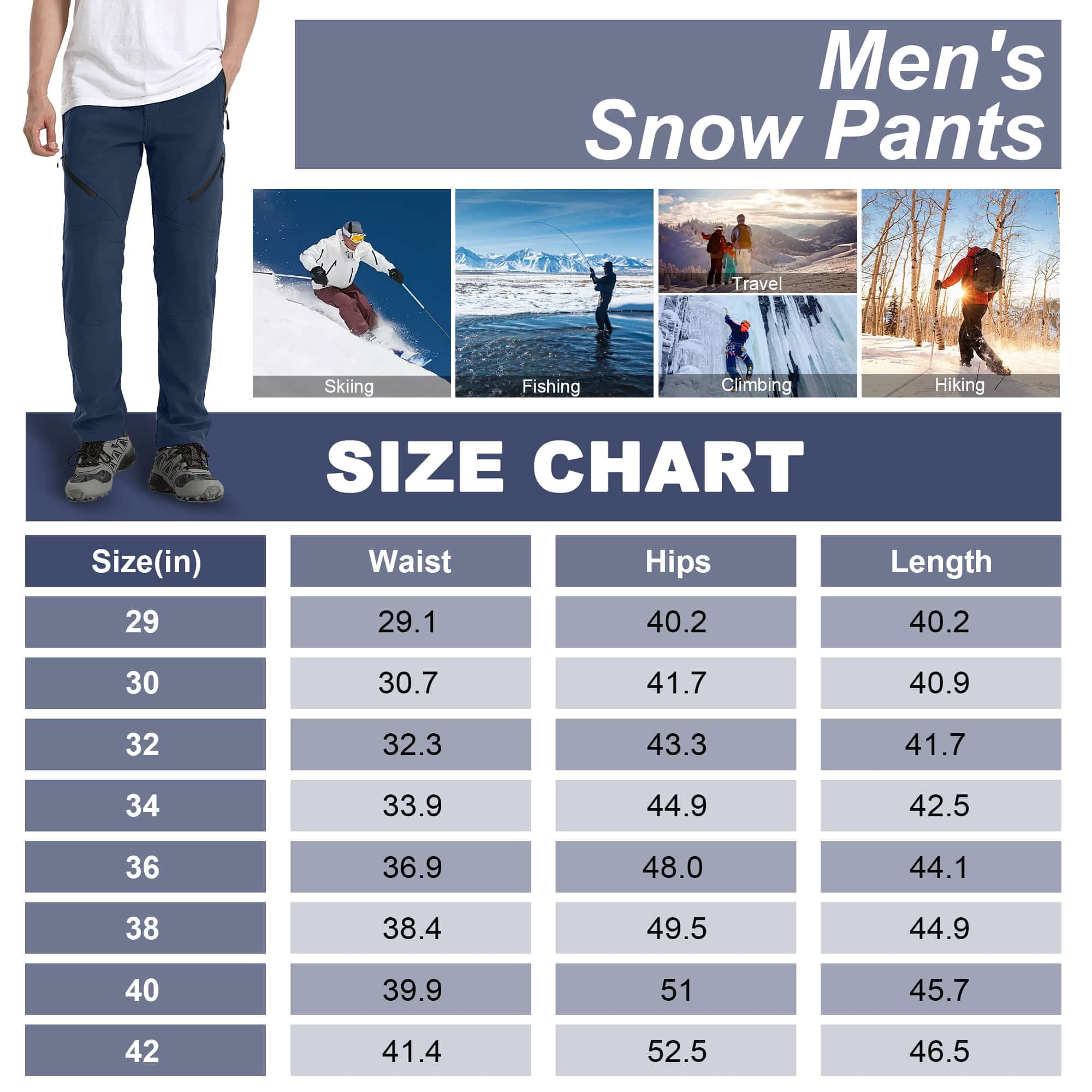 FEN AI Mens Fleece Lined Cargo Hiking Pants Windproof Warm Winter Pants for men Softshell Snow Skiing Trousers with 5 Zipper Pockets